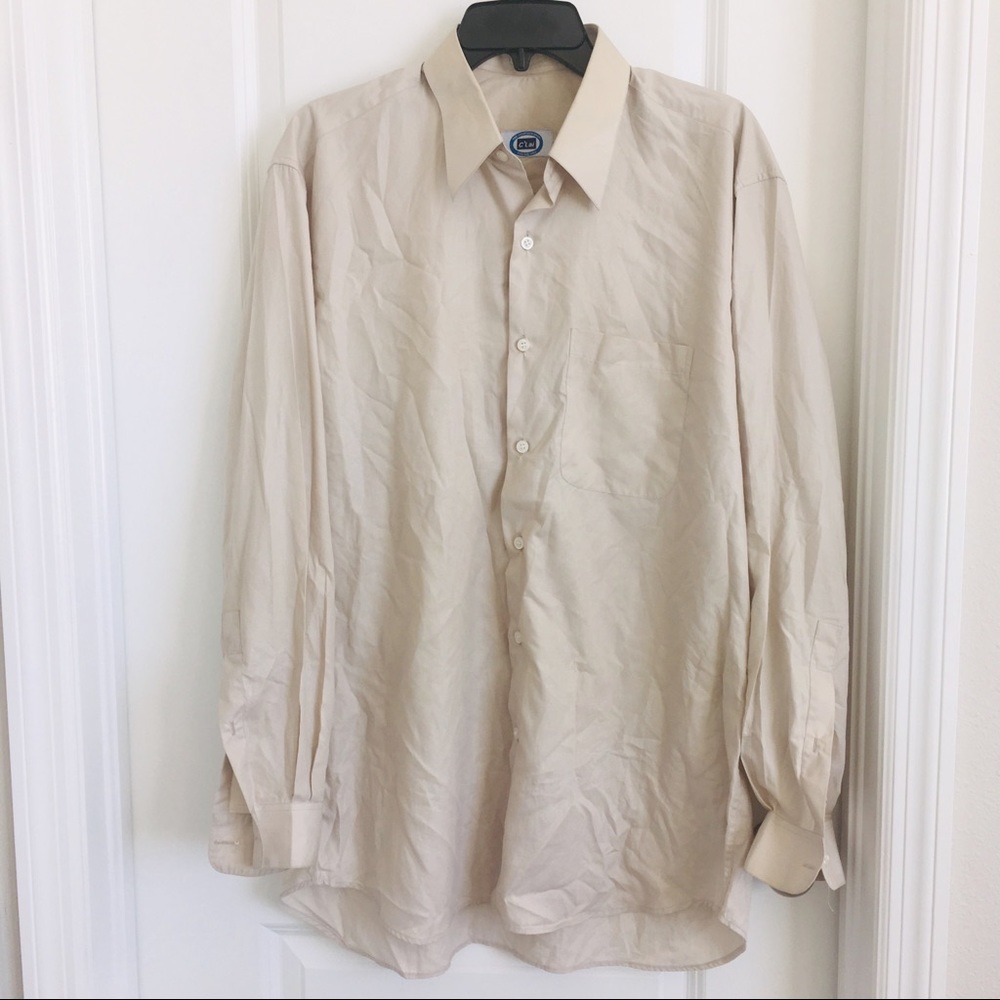 Custom tailored men’s dark cream color button down dress shirt size 46” XL